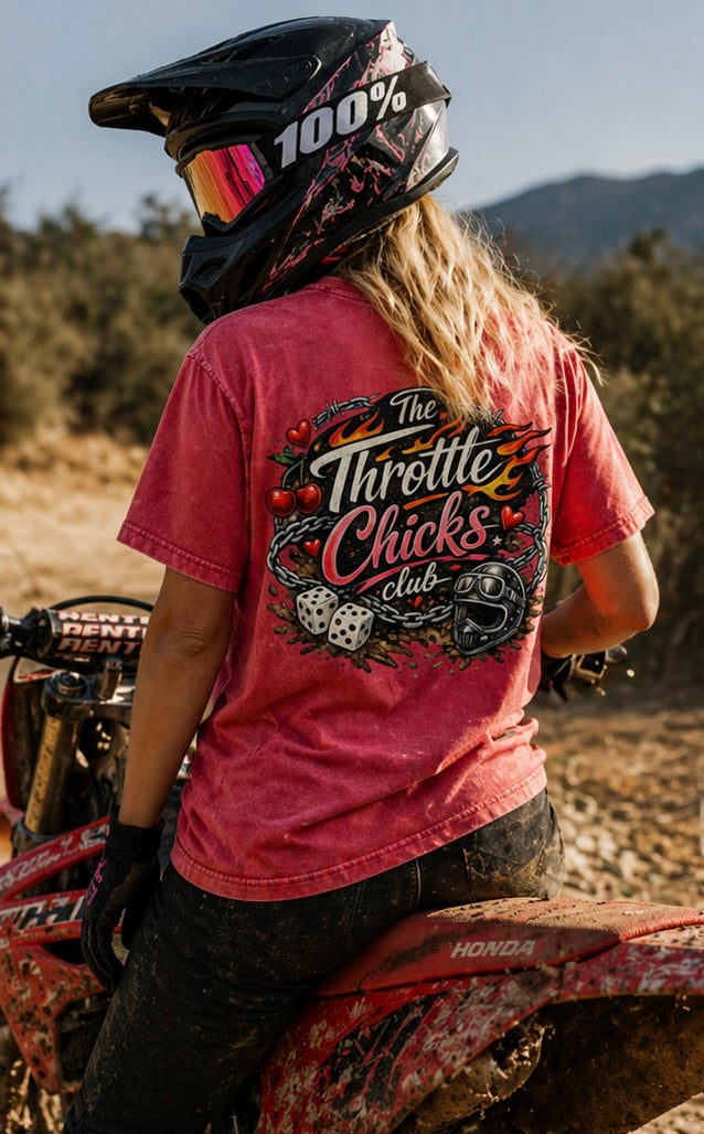 Throttle Chicks Club Snow Wash Tee – Red & Black Edition