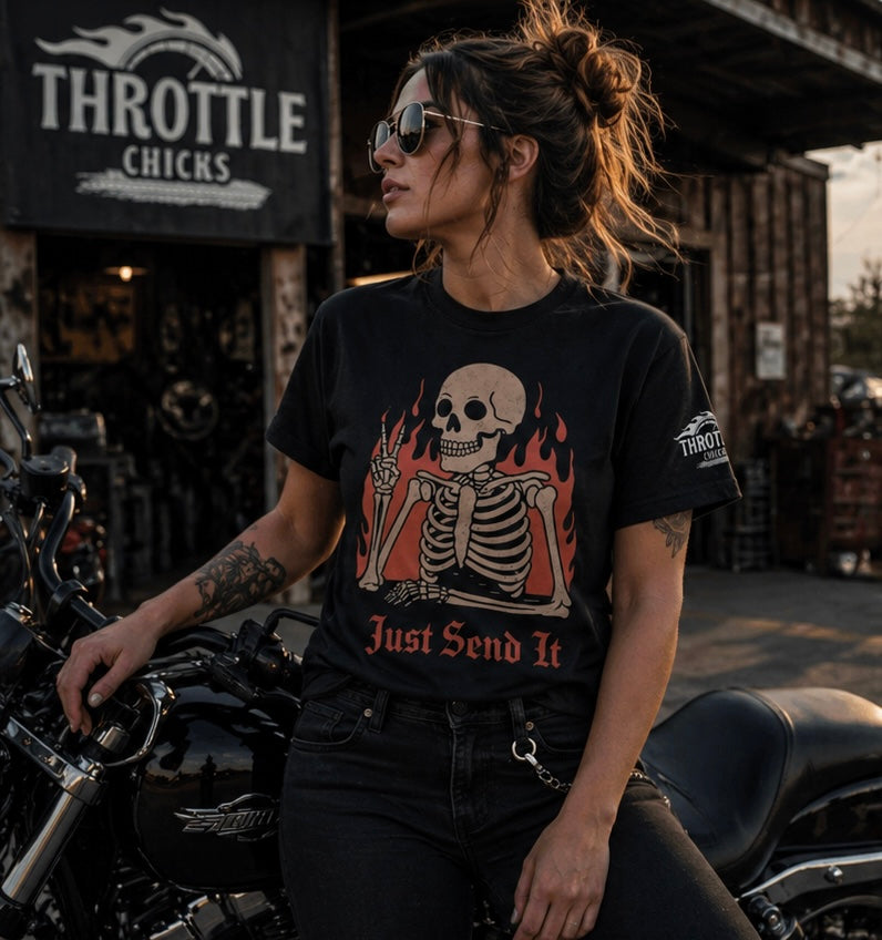 Just Send It Skeleton Tee – Women’s Moto Lifestyle Graphic Shirt