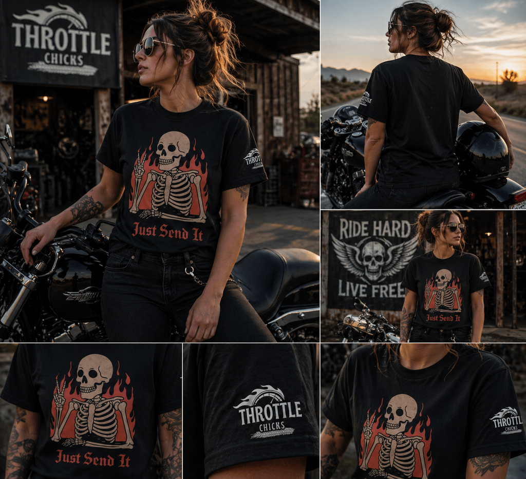 Just Send It Skeleton Tee – Women’s Moto Lifestyle Graphic Shirt
