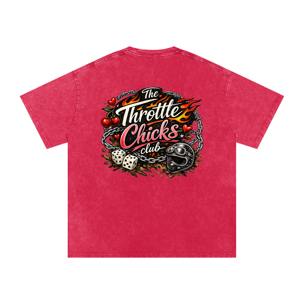Throttle Chicks Club Snow Wash Tee – Red & Black Edition