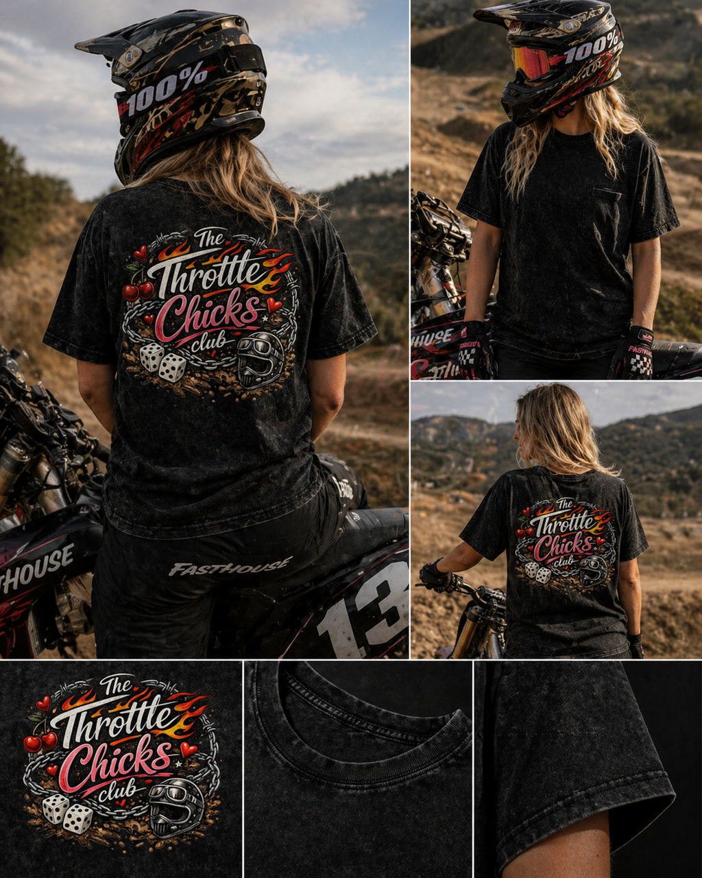 Throttle Chicks Club Snow Wash Tee – Red & Black Edition