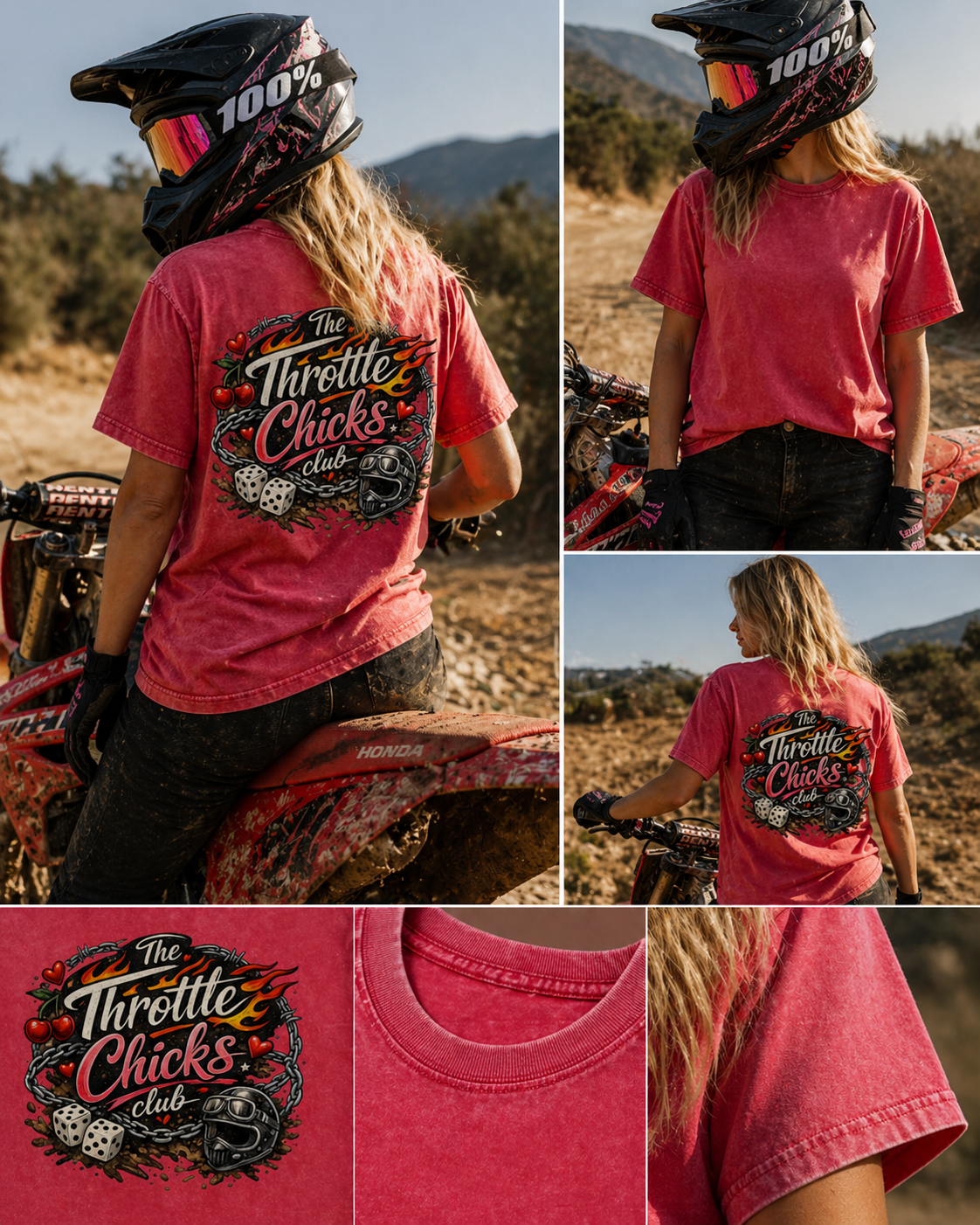 Throttle Chicks Club Snow Wash Tee – Red & Black Edition