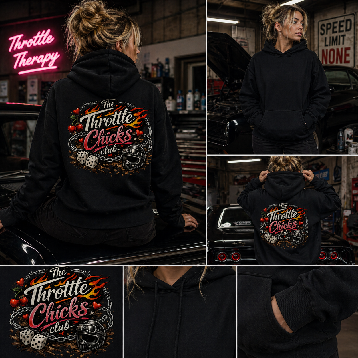 Throttle Chicks Club Hoodie – Street & Garage Edition
