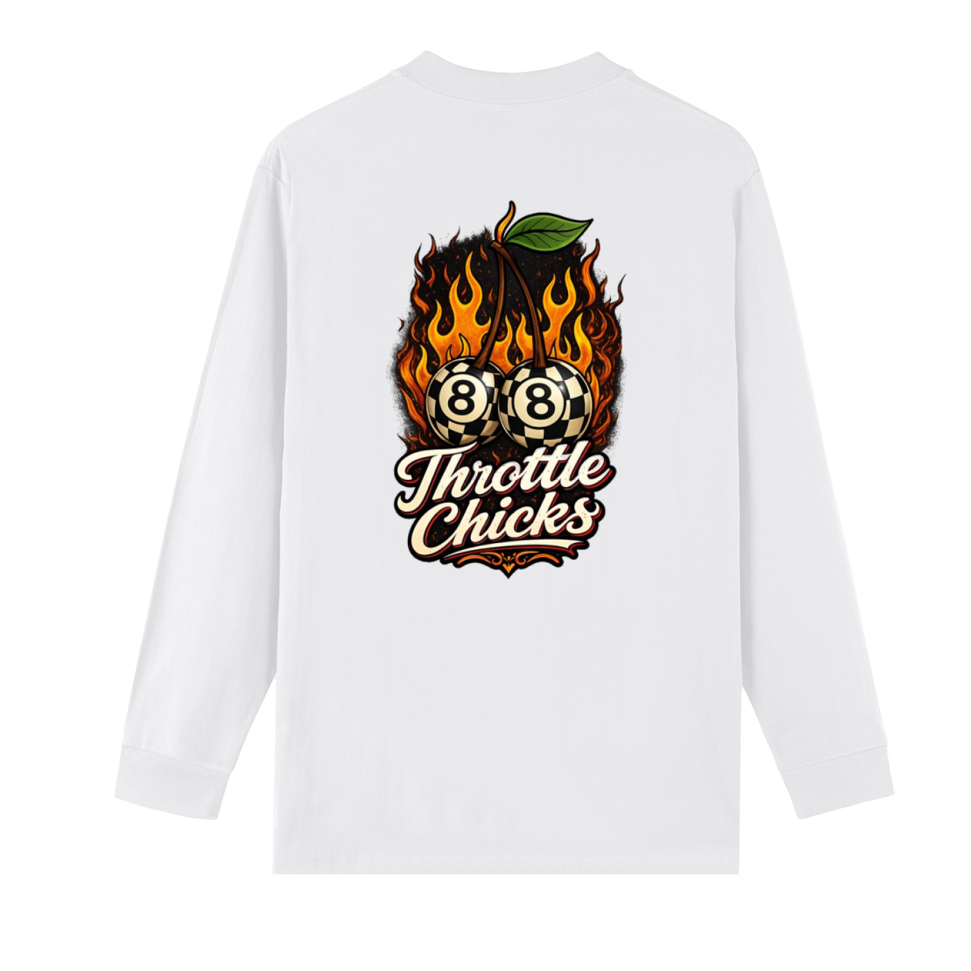 Throttle Chicks “Flame Cherry” Moto Crewneck – Women’s Powersports Lifestyle Sweatshirt