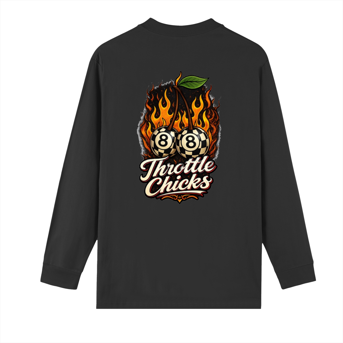 Throttle Chicks “Flame Cherry” Moto Crewneck – Women’s Powersports Lifestyle Sweatshirt
